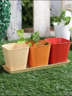 Set Of Three Herb Pots Red