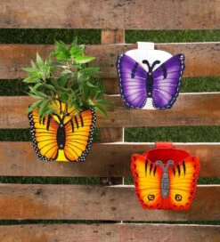 Set Of Three Butterfly Railing Planters