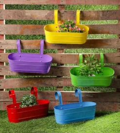 Set Of Five 16'' Oval Railing Planters