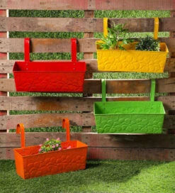 Set Of Four 18'' Flower Embossed Rectangle Planters