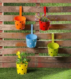 Set Of Five 7'' Polka Dot Round Planters
