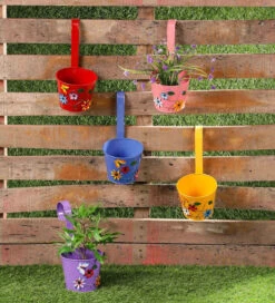 Set Of Five Flower Embossed Railing Pots