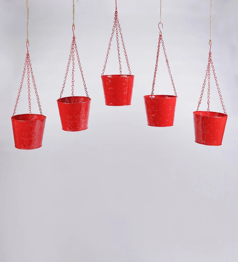 Set Of Five Hanging Bucket Red 2 Set Of Five Hanging Bucket Red - Image 2