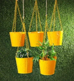 Set Of Five Hanging Bucket Yellow