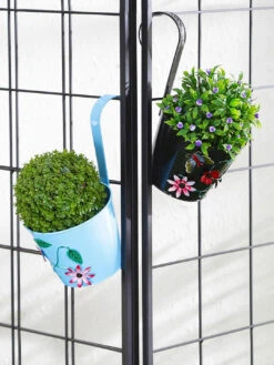 Set Of Two Flower Embossed Railing Planter Blue & Black