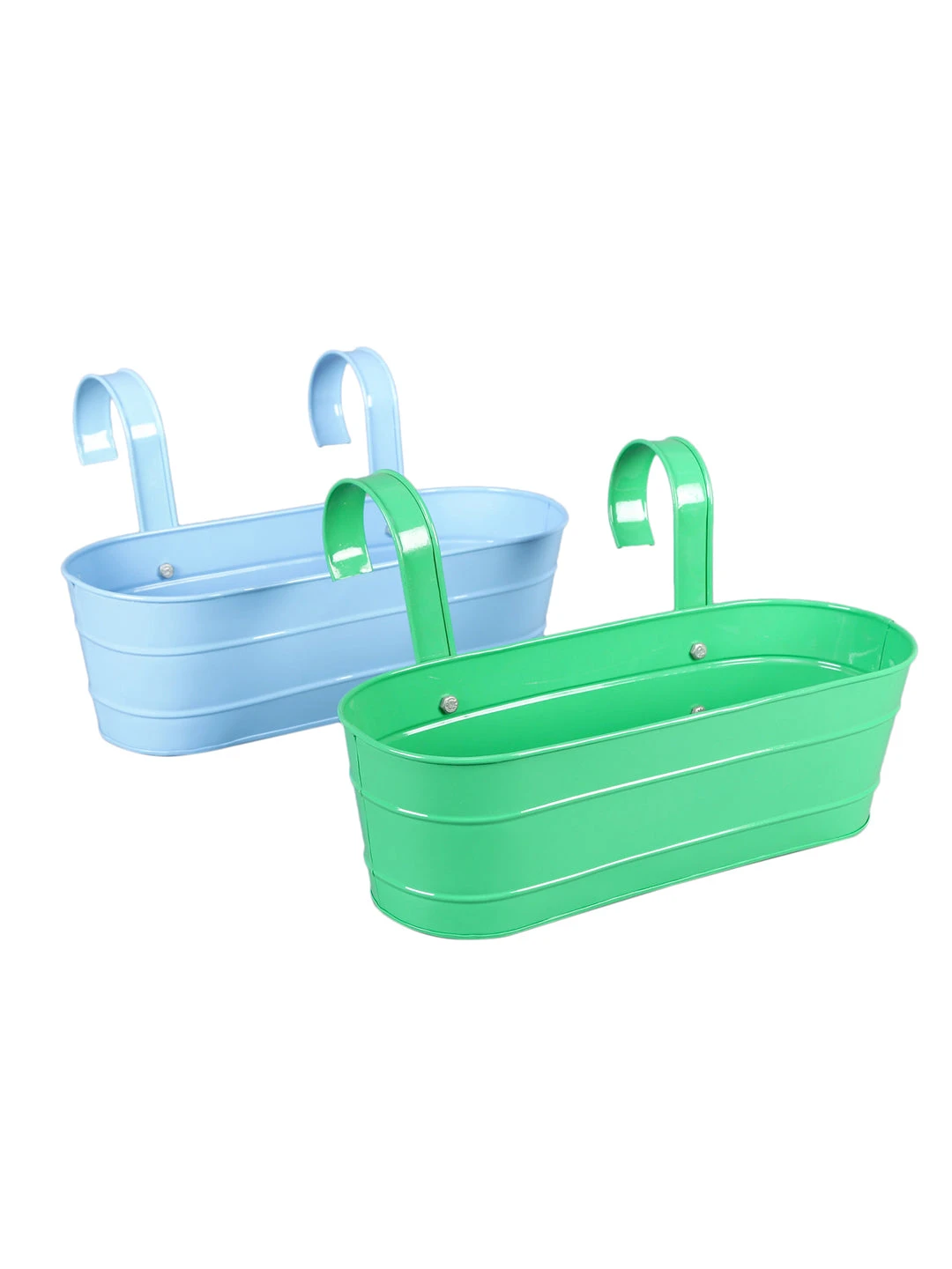 Set Of Two Oval Railing Planter Large Green & Blue 2 Set Of Two Oval Railing Planter Large Green & Blue - Image 2