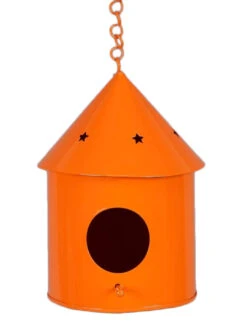 Round Hut Bird House Orange -EcoHaven Shop orange metal round hut bird house by green girgit orange metal round hut bird house by green girgit bj2oxy 1