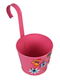 Set Of Two Flower Embossed Railing Planter Pink & Purple -EcoHaven Shop pink purple metal flower embossed rail planters by green girgit set of 2 pink purple metal flo hrwpco