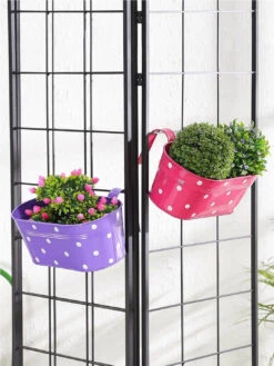 Set Of Two Polka Dot Oval Railling Planter Big Purple & Pink