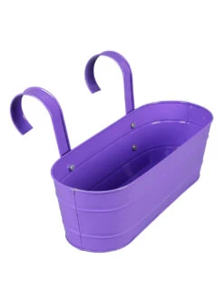 Set Of Two Oval Railing Planter Large Purple & White -EcoHaven Shop purple white metal oval rail planters by green girgit set of 2 purple white metal oval rail pl gtcmpc