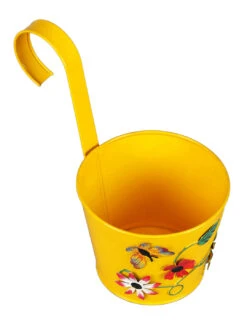 Set Of Two Flower Embossed Railing Planter Red & Yellow -EcoHaven Shop red yellow metal flower embossed rail planters by green girgit set of 2 red yellow metal flowe javpao