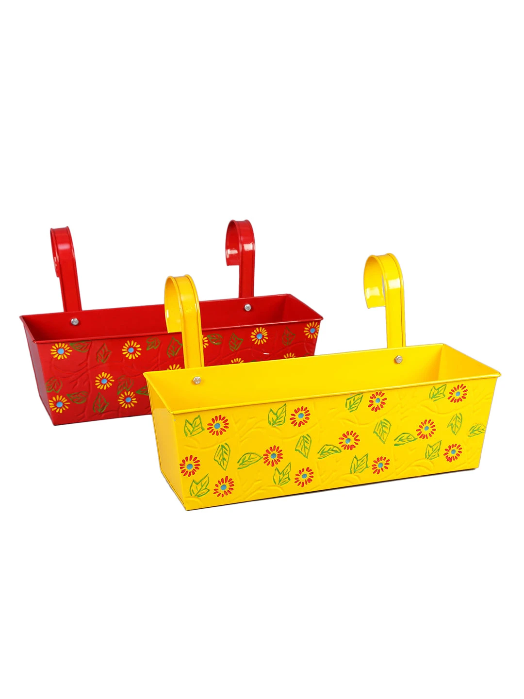 Set Of Two Handpainted Rectangle Planter Red & Yellow 2 Set Of Two Handpainted Rectangle Planter Red & Yellow - Image 2