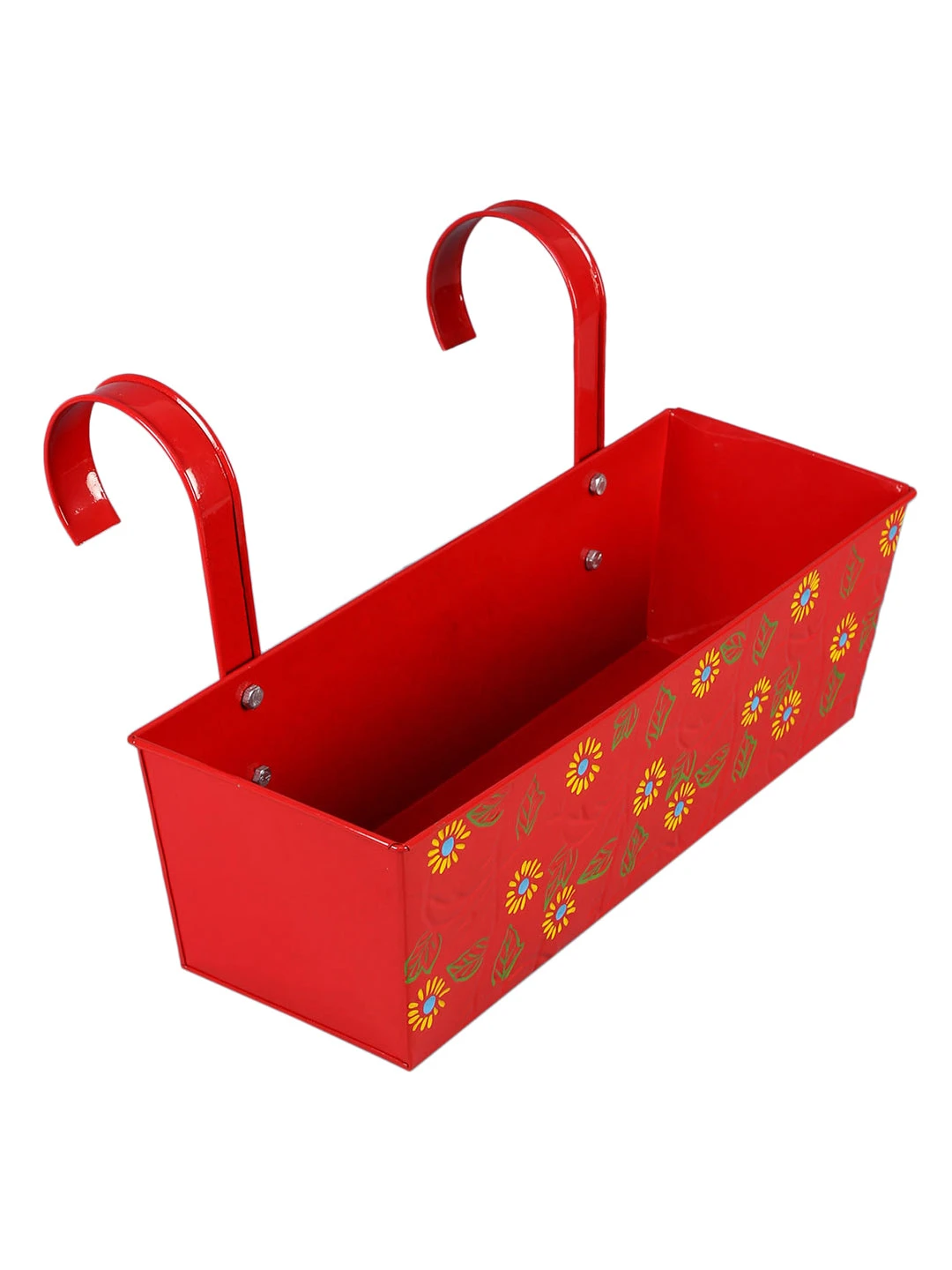 Set Of Two Handpainted Rectangle Planter Red & Yellow 3 Set Of Two Handpainted Rectangle Planter Red & Yellow - Image 3