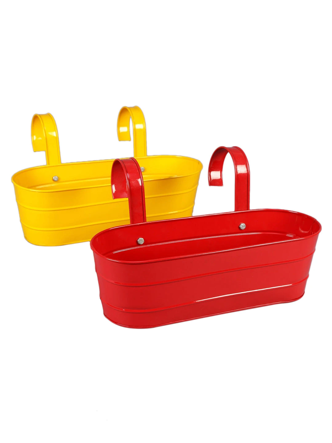 Set Of Two Oval Railing Planter Large Yellow & Red 2 Set Of Two Oval Railing Planter Large Yellow & Red - Image 2