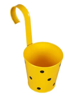 Set Of Two Railling Pot Polka Red & Yellow -EcoHaven Shop red yellow metal polka rail planters by green girgit set of 2 red yellow metal polka rail plan pggusr