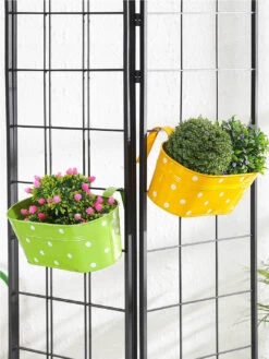 Set Of Two Polka Dot Oval Railling Planter Big Yellow & Green