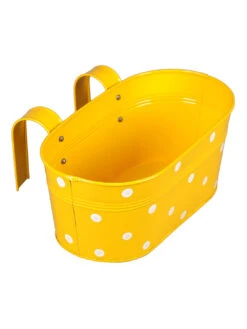 Set Of Two Polka Dot Oval Railling Planter Big Yellow & Red -EcoHaven Shop yellow red metal polka dot rail planters by green girgit set of 2 yellow red metal polka dot r dlxzjk